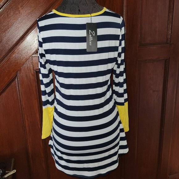 Zattcas Striped Long-Sleeve Tunic Top With Yellow Button Accent & Cuffs NWT M - Picture 3 of 8